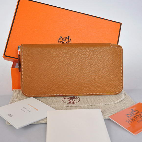 1:1 Quality Hermes Evelyn Long Wallet Zip Purse A808 Camel Replica - Click Image to Close